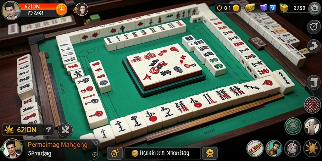 Tampilan gameplay 62IDN yang menampilkan ubin Mahjong yang cantik.