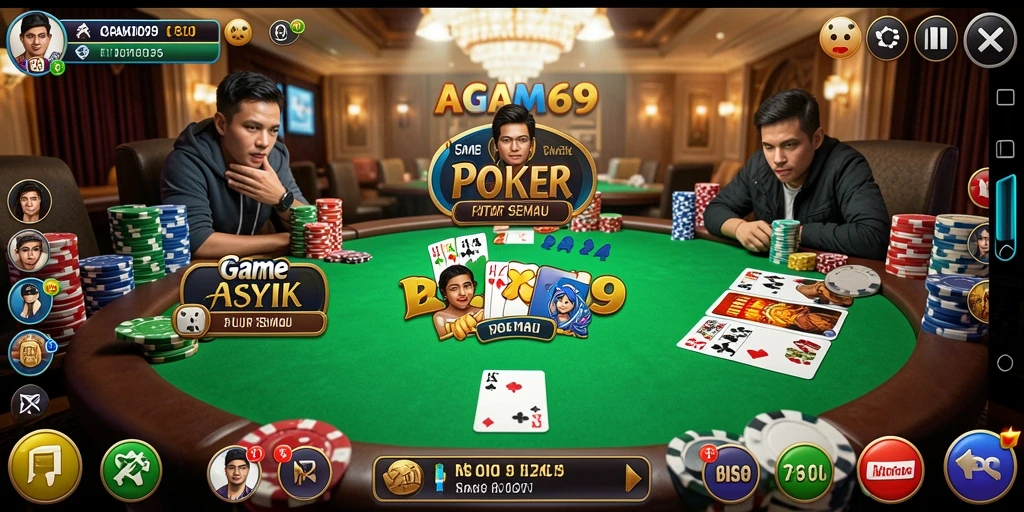 Screenshot gameplay AGAM69 dengan suasana Poker yang mendebarkan.